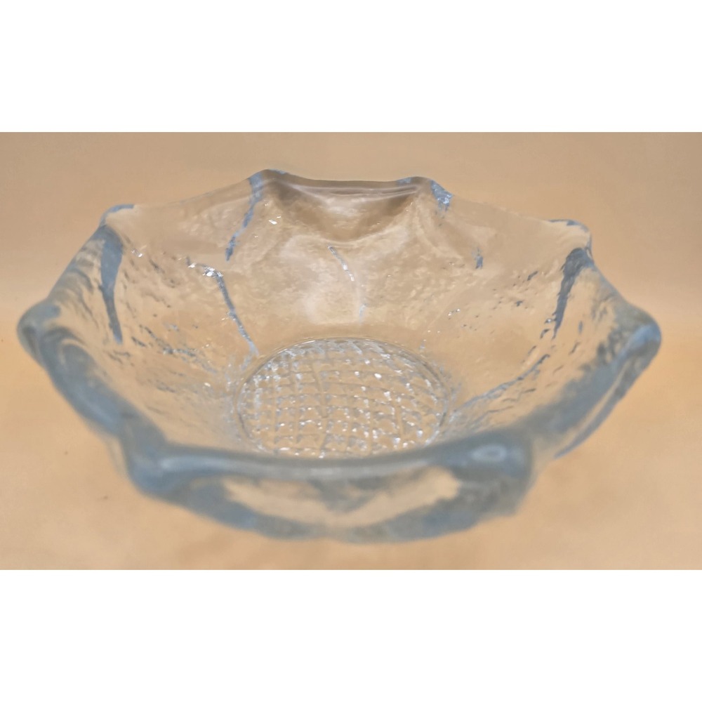 Crystal Clear Bowl Blenko Sunflower Design Aqua Vintage - Picture 4 of 16